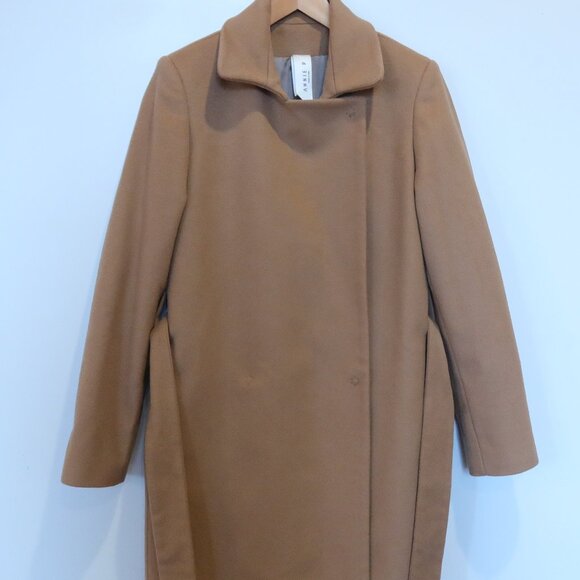 ANNIE P wool cashmere peacoat long beige winter warm belt classic chic XS office - Picture 7 of 11